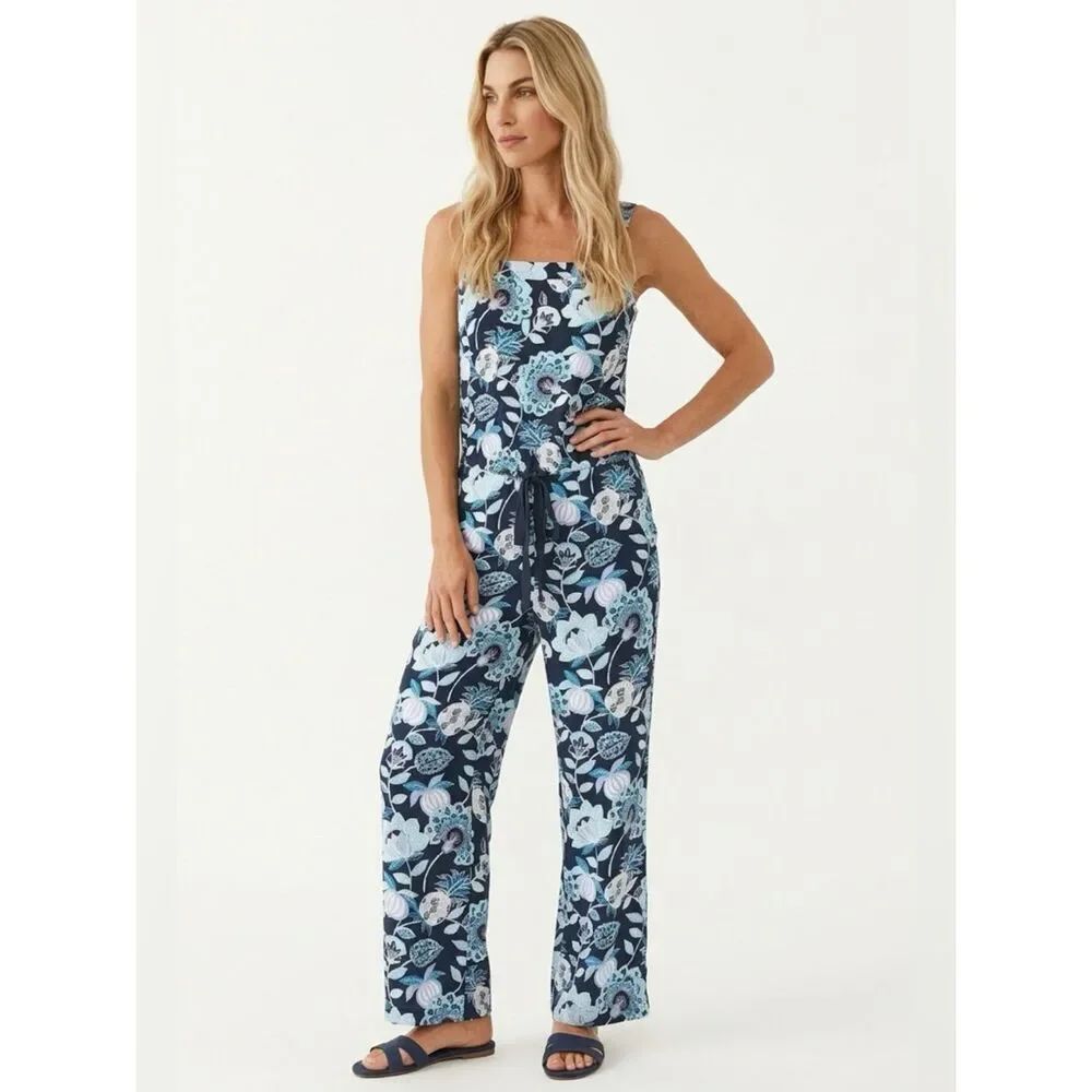 LOFT | Floral Drawstring Jumpsuit Blue Size 2P